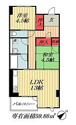 JR総武線 本八幡駅 徒歩11分の賃貸マンション 1階2LDKの間取り