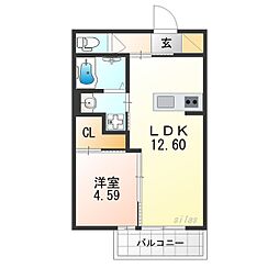 Side西ノ京 1階1LDKの間取り
