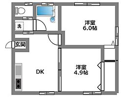コーポイトー 2階2DKの間取り