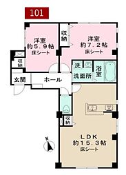 カーサ　エレンシア 1階2LDKの間取り
