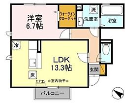 プラージュ 1階1LDKの間取り