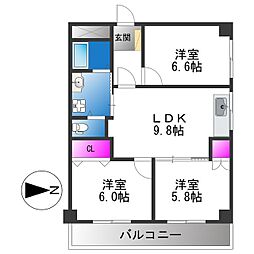 サンコーポ平野 3LDKの間取図画像