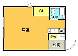 サンブリッジA 1階ワンルームの間取り