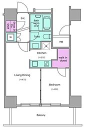 レジディアタワー目黒不動前 8階1LDKの間取り