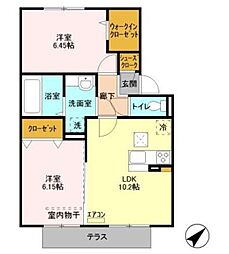 バードネイチャー A棟 1階2LDKの間取り
