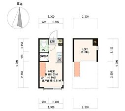 ハーモニーテラス若宮III 1階ワンルームの間取り