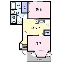 メゾンドーレIII 1階2DKの間取り