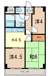 アーネスト・ハイライズ 4階3Kの間取り