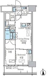 パークアクシス新宿百人町 4階2LDKの間取り