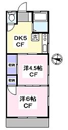 ハッピーハウス 1階2DKの間取り