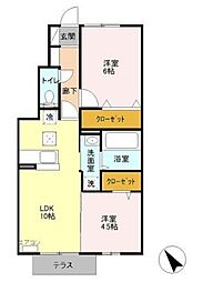 アーク・ド・ルミエール 1階2LDKの間取り