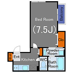メゾンボヌール東が丘 2階1Kの間取り