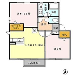 ロワール ＡＢB202 2階2LDKの間取り