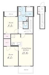 サン・ノーブル 2階2LDKの間取り