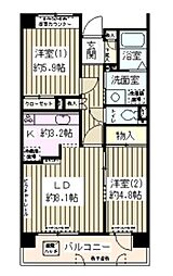 東京メトロ東西線 妙典駅 徒歩10分の賃貸マンション 4階2LDKの間取り