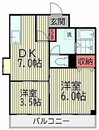 ヴェルドール芳花園 2DKの間取図画像