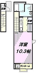 ミレ　フェイル 2階1Kの間取り