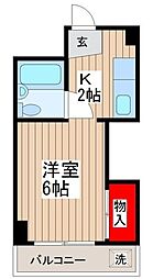 リトルウッドマンション 2階1Kの間取り