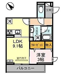 D-Sereno東田町 3階1LDKの間取り