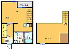 アルカディアII 2階1Kの間取り