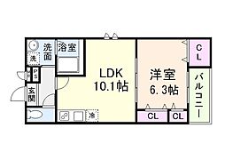 堺市西区上アパート 1LDKの間取図画像