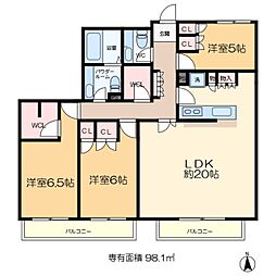 メイソンリー梅島 5階3LDKの間取り