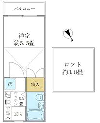 アーデル飛田給 2階1Kの間取り