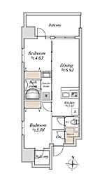 ドゥーエ両国3 5階2DKの間取り