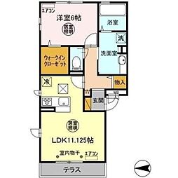 ブリランテ A 1階1LDKの間取り