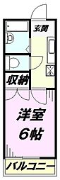 天野ハイツB棟 1Kの間取図画像