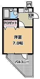 フラット桜ケ丘 1Kの間取図画像