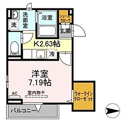 エクセリア北砂 2階1Kの間取り