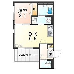 バルダ花園 1階1DKの間取り