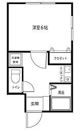 ガーデンヒルズ長原 1階1Kの間取り