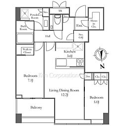 白金ザ・スカイ東棟 2LDKの間取図画像