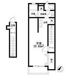 シャルム大森 2階ワンルームの間取り