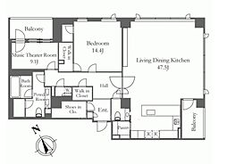 プレステージレジデンス白金台 3階2LDKの間取り