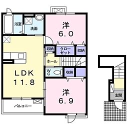 南海加太線 八幡前駅 徒歩14分の賃貸アパート 2階2LDKの間取り
