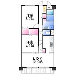 JR紀勢本線 黒江駅 徒歩19分の賃貸マンション 3階2LDKの間取り
