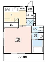 ドミール西初石A棟 1階1Kの間取り