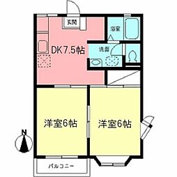 ハイツシャトーY.M 2階2DKの間取り