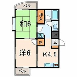 上高田フラッツ 2階2Kの間取り