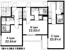 サルーテ相生 2階1Kの間取り