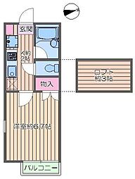 シャンブル一之江X 2階1Kの間取り