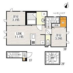 ＣＢ蒲田シャルマン 3階2LDKの間取り