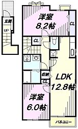 フラットウェルエムズ 2階2LDKの間取り