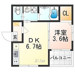 デルソーレ山科 1階1DKの間取り