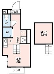 イルヴィアーレ天王坂ノース 1階ワンルームの間取り