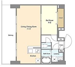 アルファコート西新井 7階1LDKの間取り