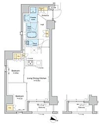 プラウドフラット三越前イースト 6階2LDKの間取り